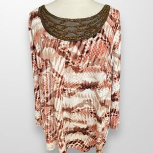 Dana Buchman Woman Size 3X Top Shirt Stretch Flowy Beaded 3/4 Sleeve Lightweight